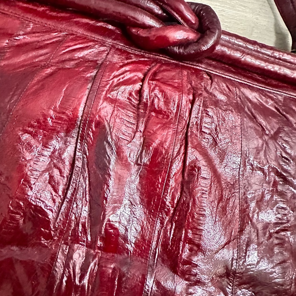 VTG EEL Skin Burgundy Oxblood Red Leather Crossbody Bag - Picture 6 of 6